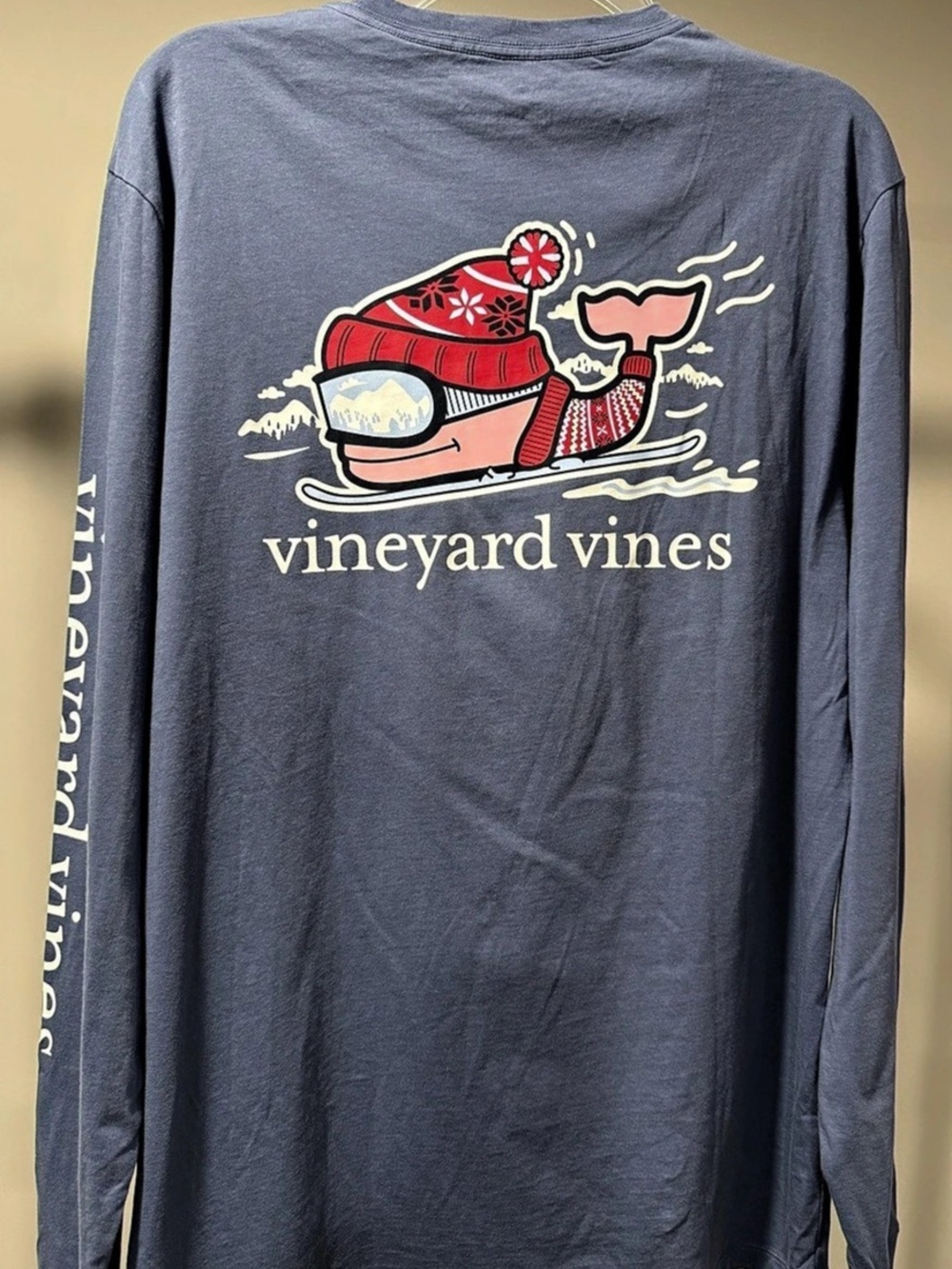 vineyard vines Downhill Ski Whale Long-Sleeve Pocket Tee Blue Medium